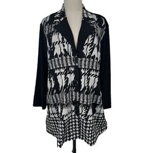 NEW Women's LARGE Abstract Houndstooth Knit Cardigan Jacket Black White